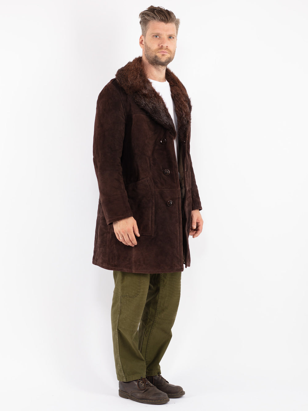 Vintage Men Sheepskin Shearling Coat in Brown