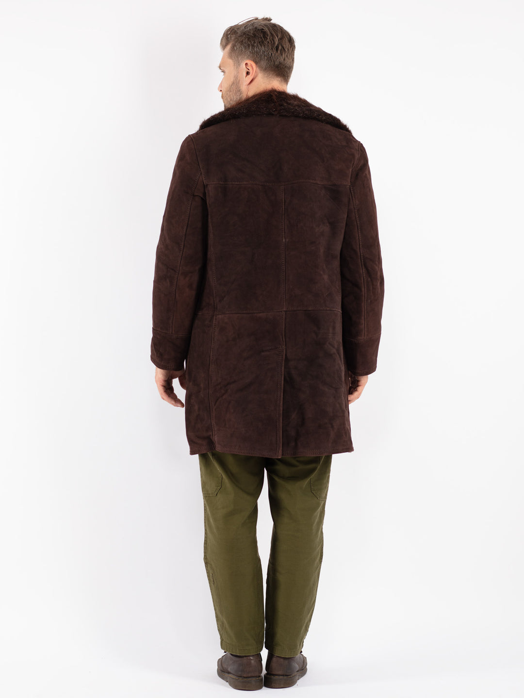 Vintage Men Sheepskin Shearling Coat in Brown