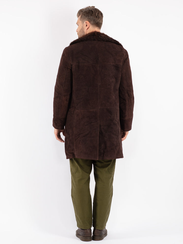 Vintage Men Sheepskin Shearling Coat in Brown