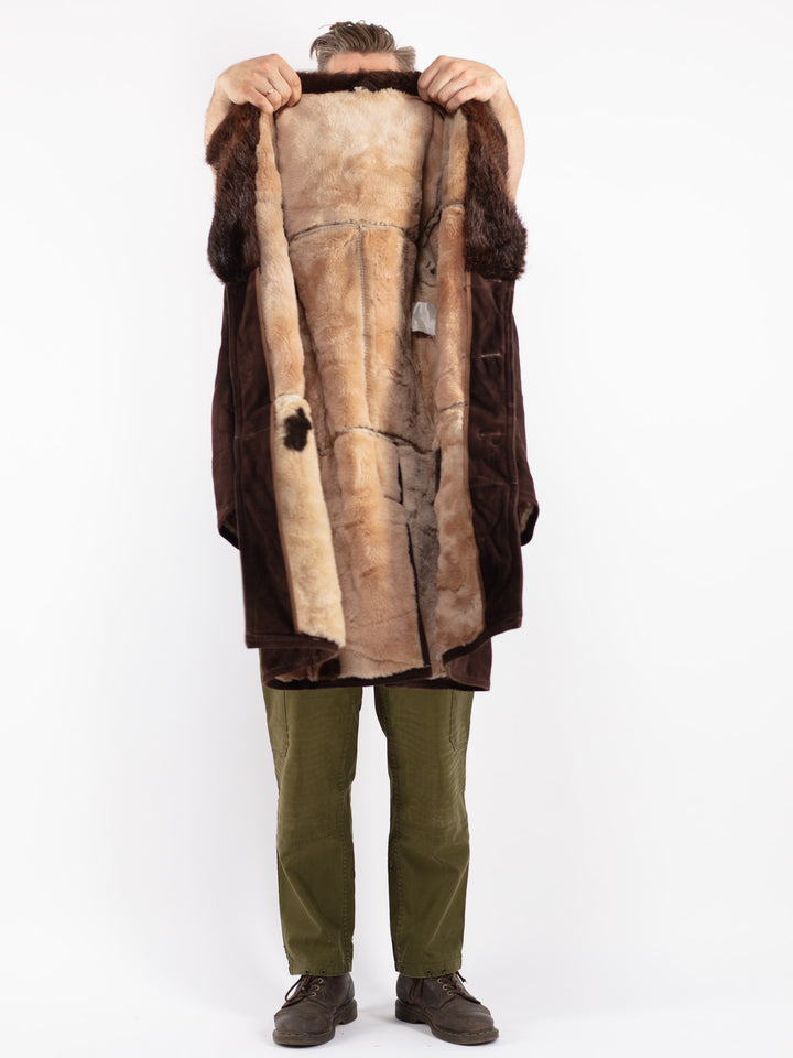 Vintage Men Sheepskin Shearling Coat in Brown