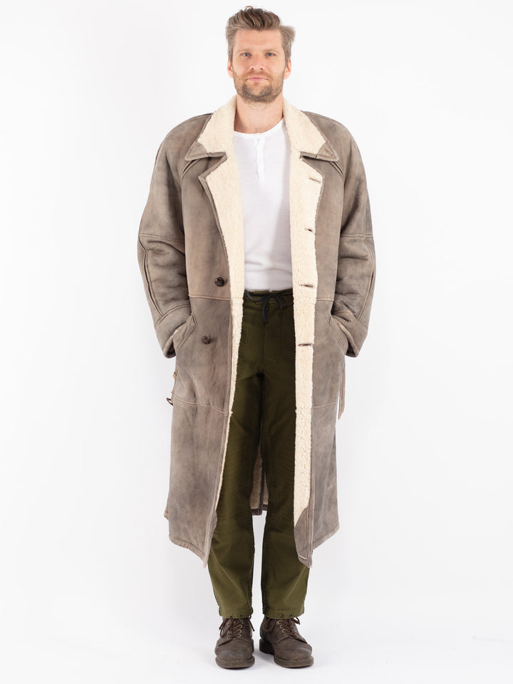 Vintage 70's Men Sheepskin Shearling Coat in Gray