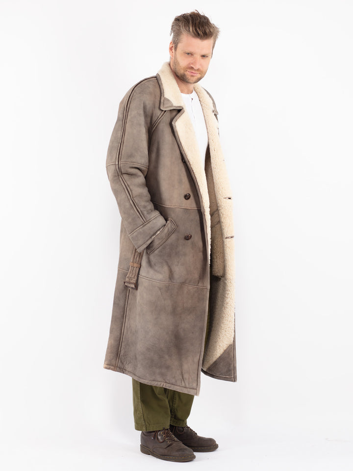 Vintage 70's Men Sheepskin Shearling Coat in Gray