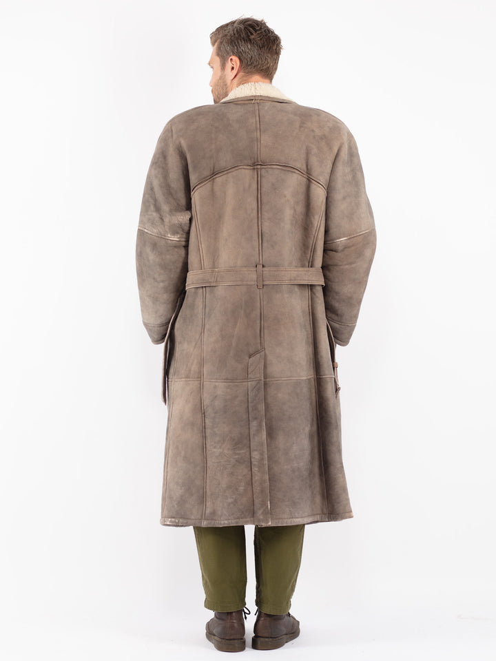 Vintage 70's Men Sheepskin Shearling Coat in Gray