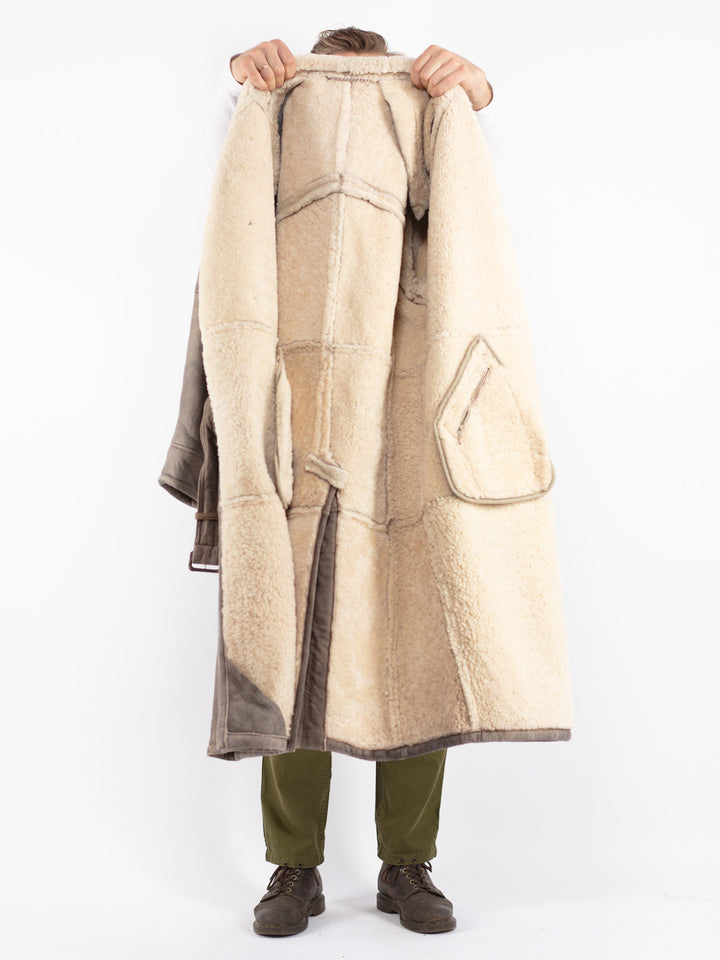 Vintage 70's Men Sheepskin Shearling Coat in Gray