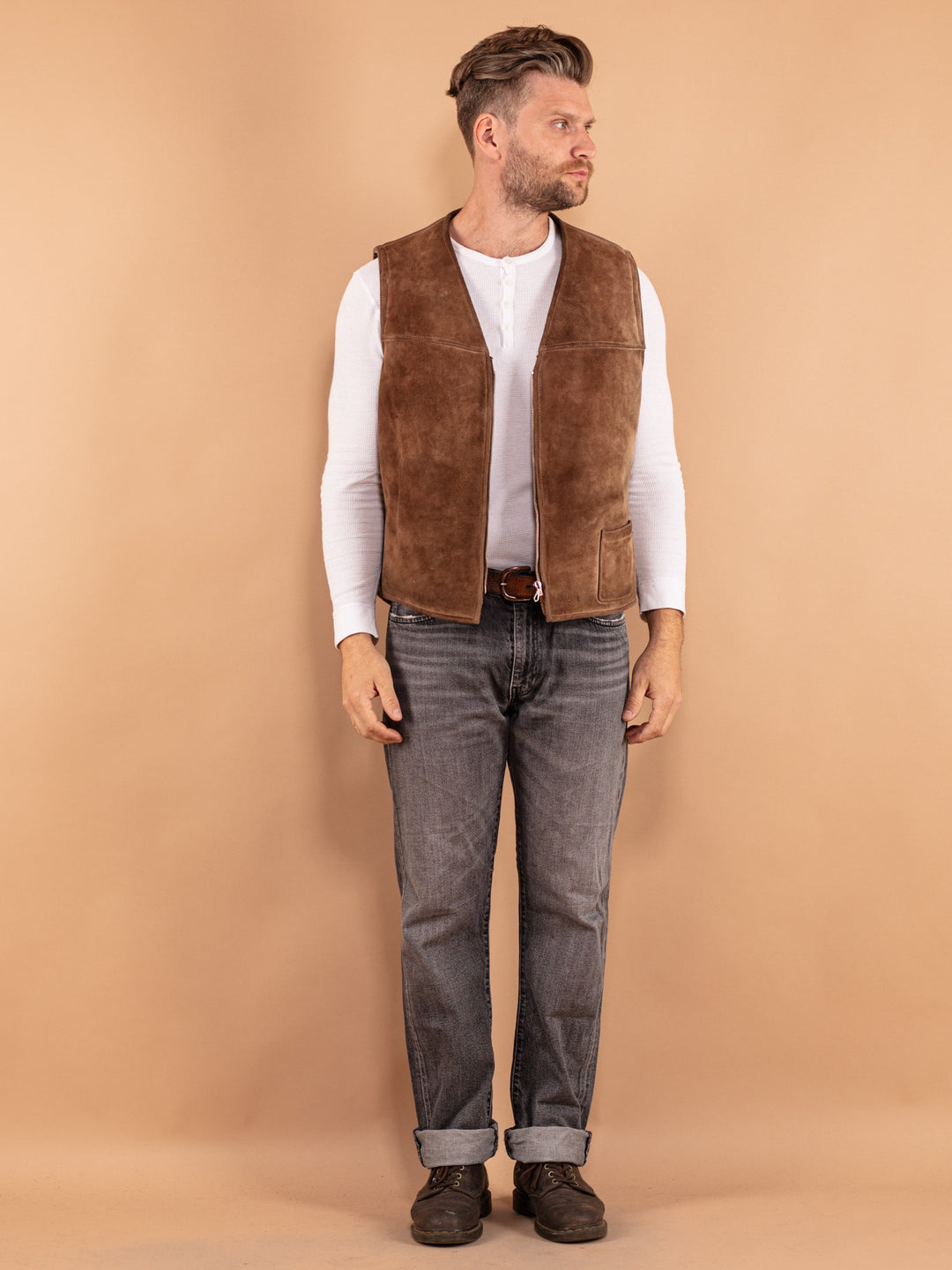 Vintage 70's Men Sheepskin Vest in Brown