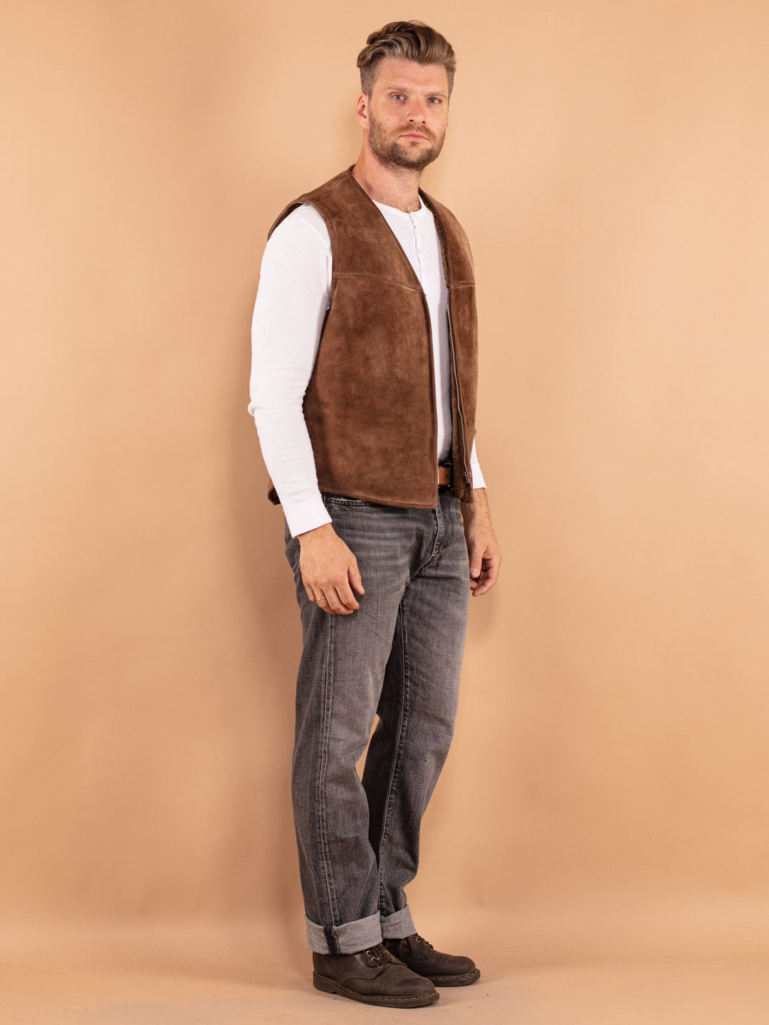 Vintage 70's Men Sheepskin Vest in Brown