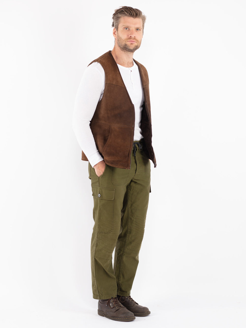 Vintage 70's Men Sheepskin Vest in Brown