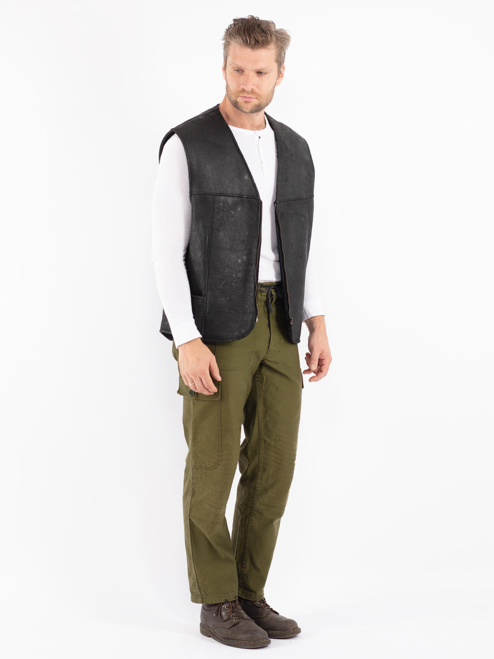 Vintage 70's Men Sheepskin Vest in Black