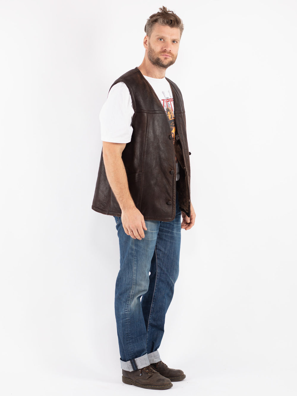 Vintage 70's Men Sheepskin Vest in Brown