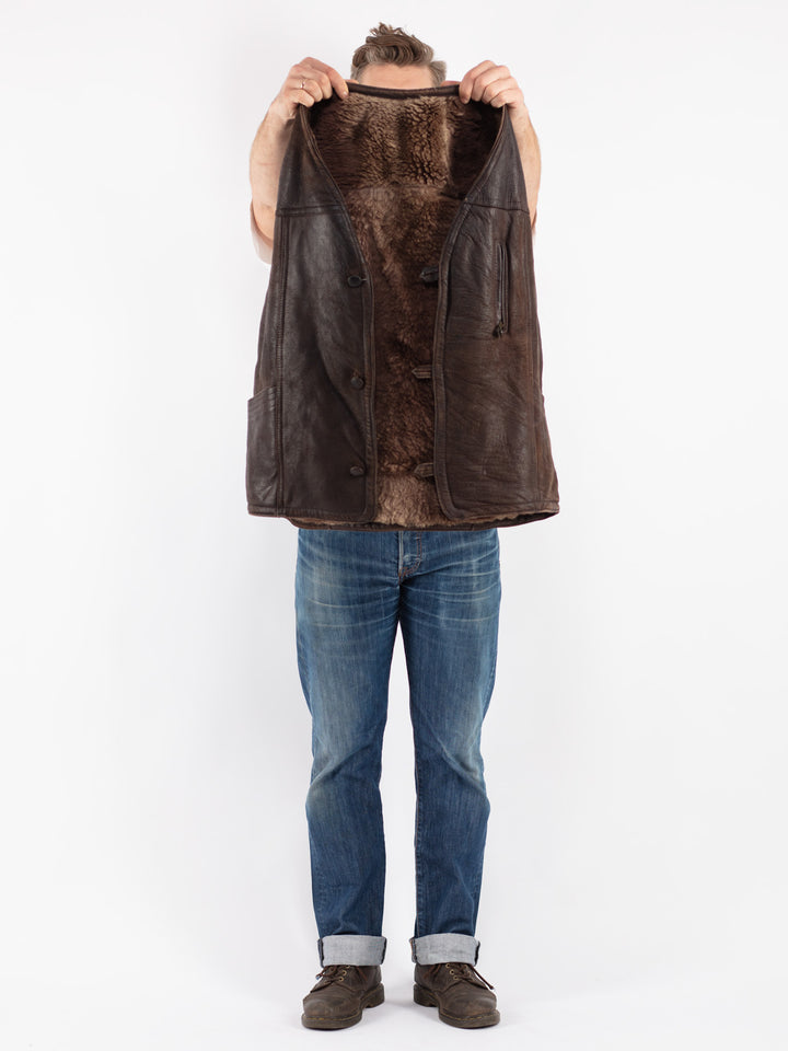 Vintage 70's Men Sheepskin Vest in Brown