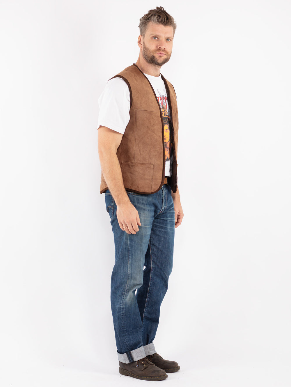 Vintage 70's Men Sheepskin Vest in Beige
