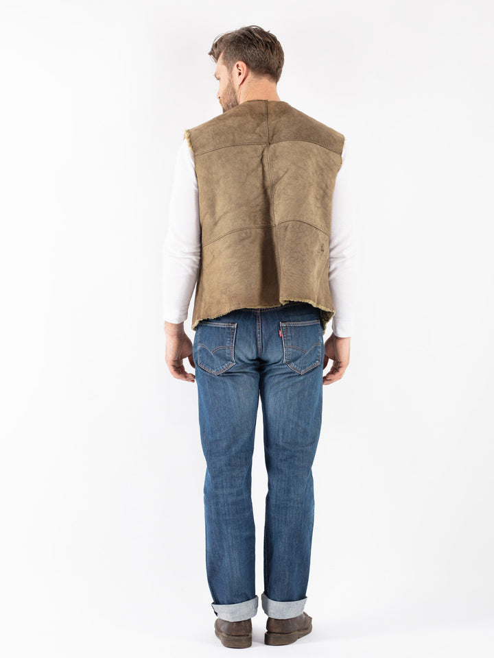 Vintage 70's Men Sheepskin Vest in Green