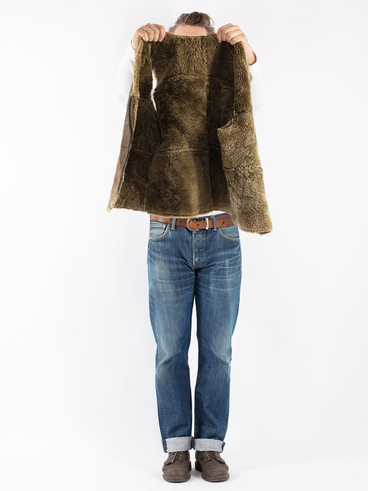 Vintage 70's Men Sheepskin Vest in Green