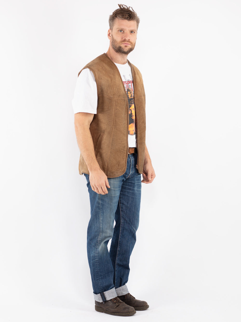 Vintage 70's Men Sheepskin Vest in Beige