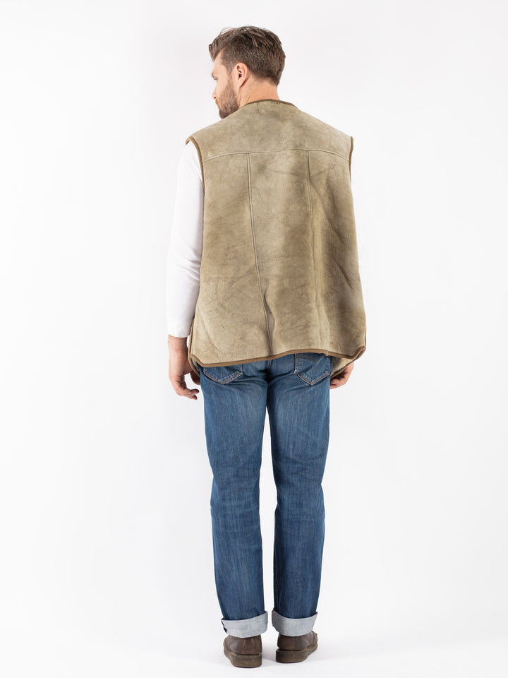 Vintage 70's Men Sheepskin Vest in Green