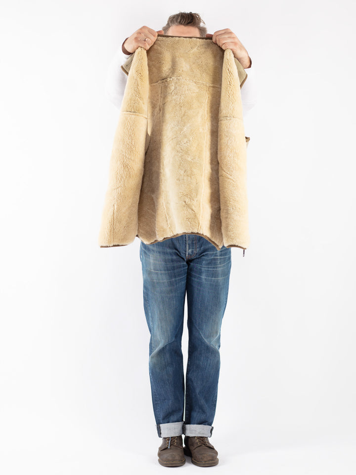 Vintage 70's Men Sheepskin Vest in Green