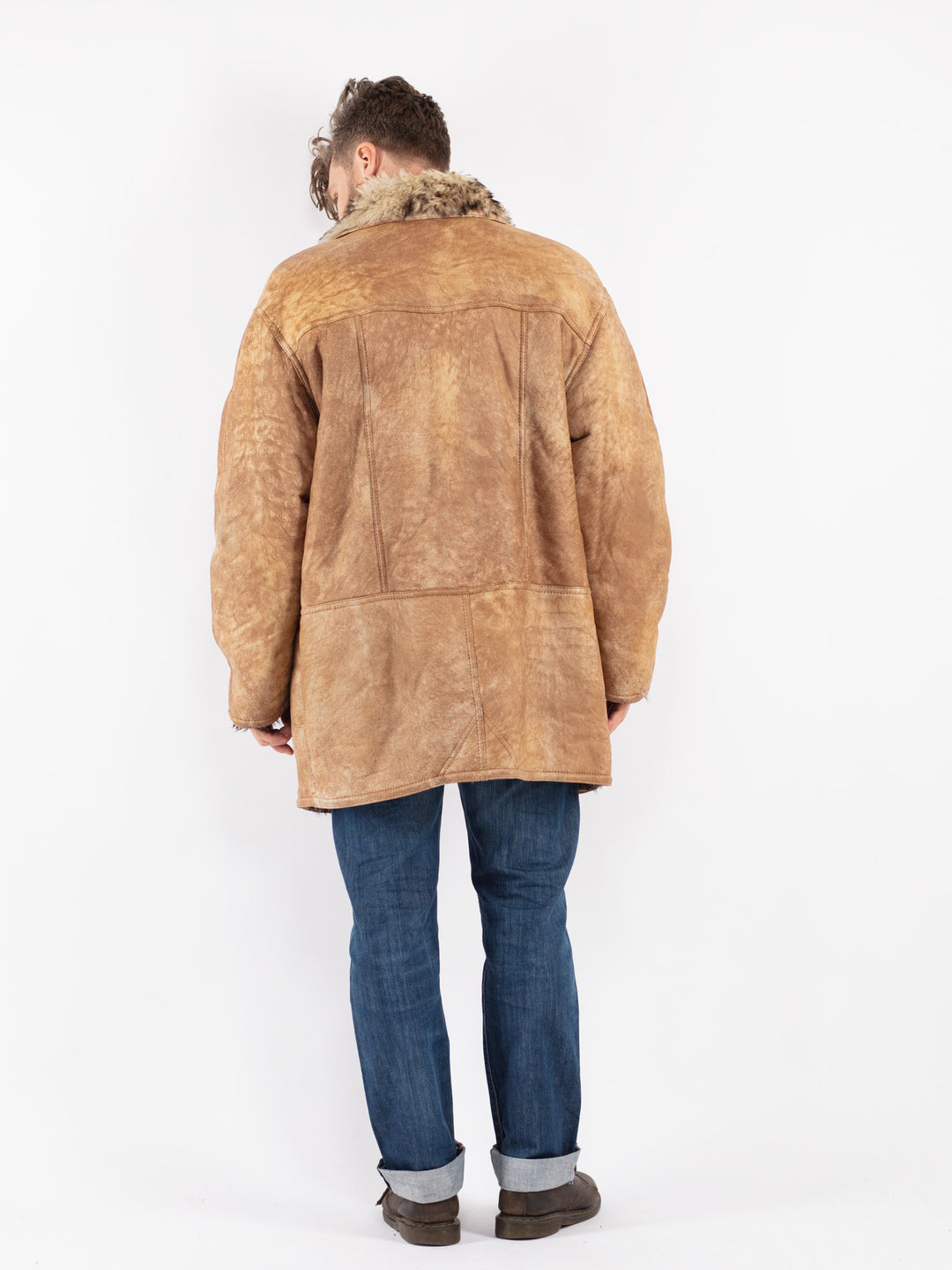 Vintage 70's Men Sheepskin Shearling Coat in Beige