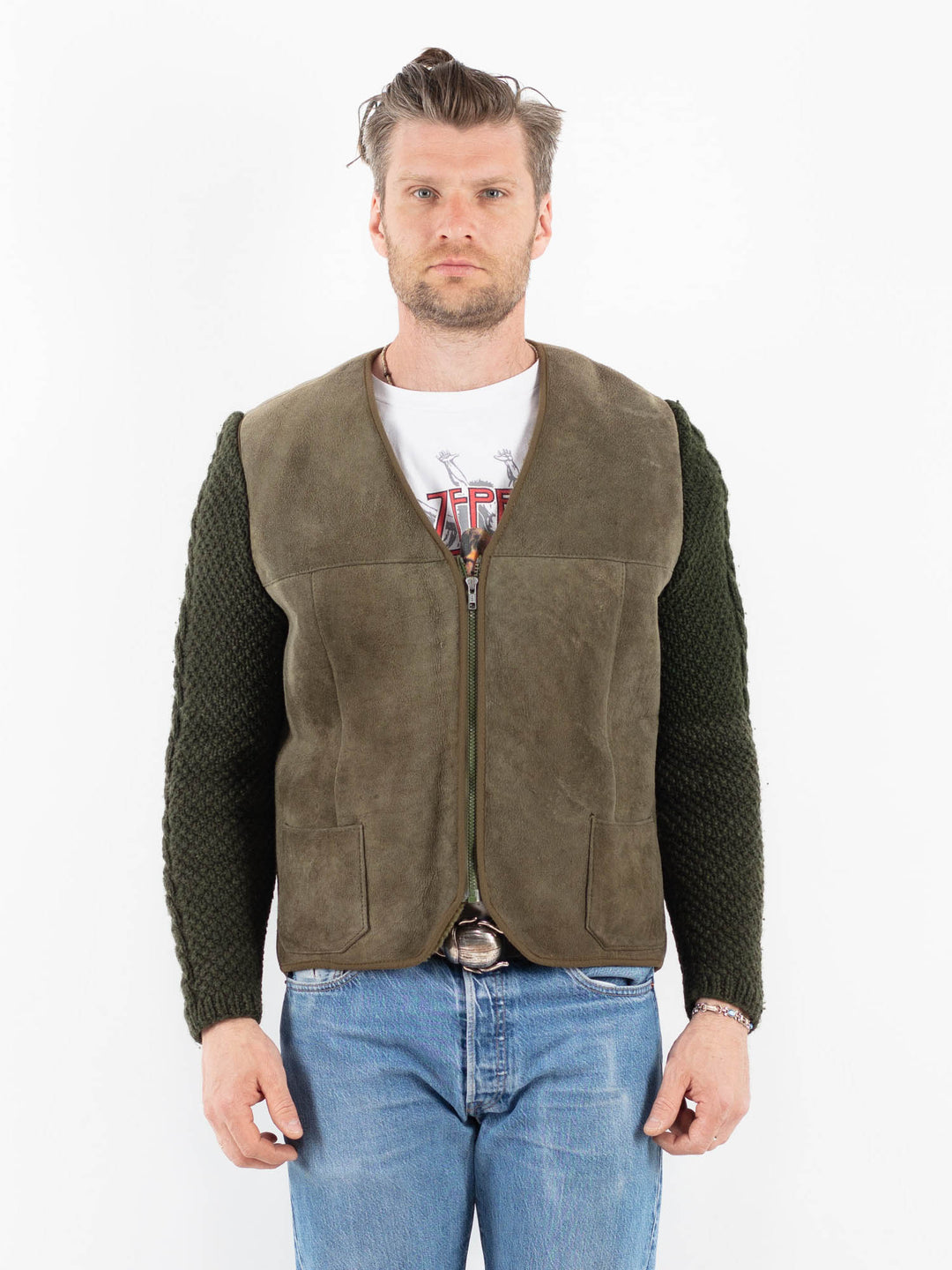 Vintage 70's Men Sheepskin Vest in GreenZ1788