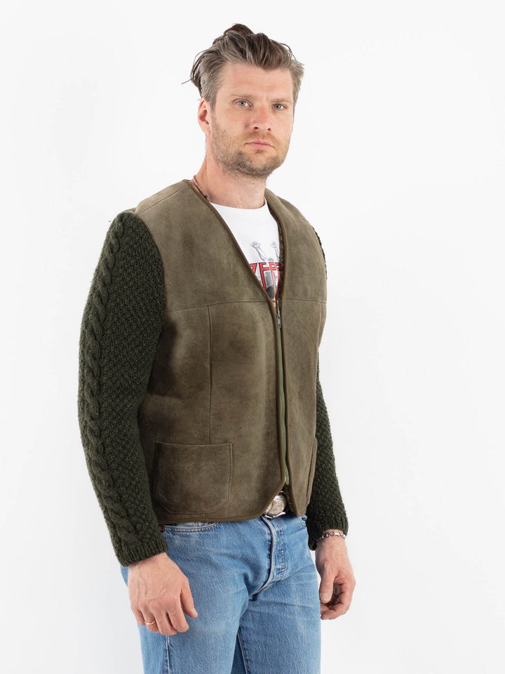 Vintage 70's Men Sheepskin Vest in GreenZ1788