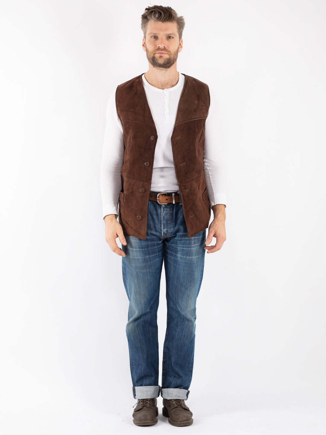Vintage 70's Men Sheepskin Vest in Brown