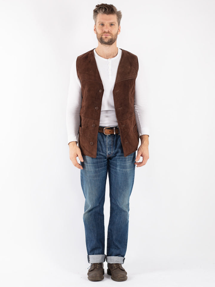 Vintage 70's Men Sheepskin Vest in Brown