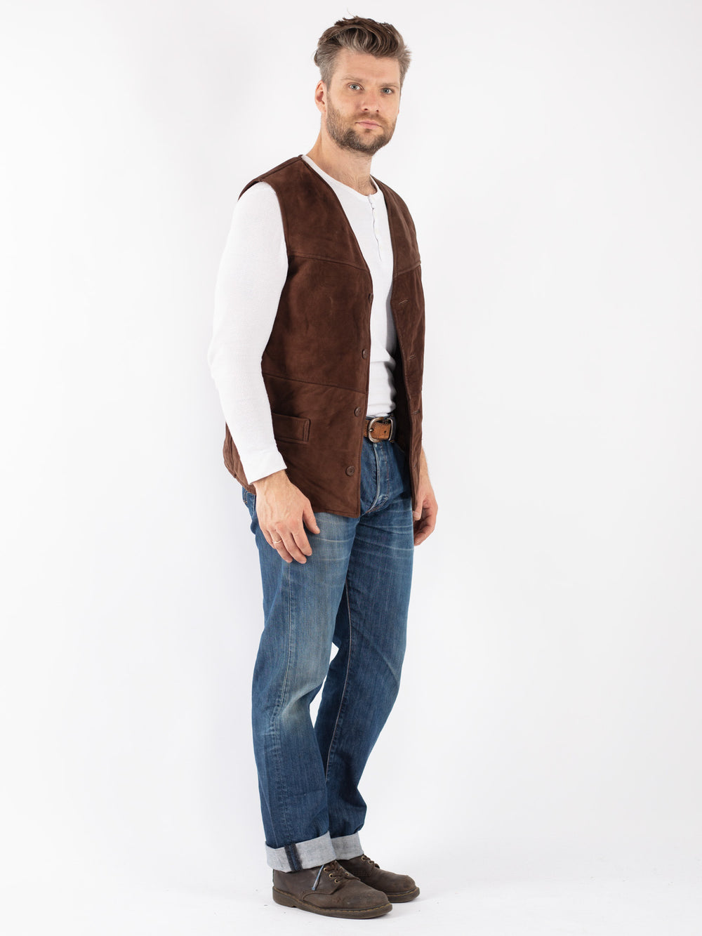 Vintage 70's Men Sheepskin Vest in Brown