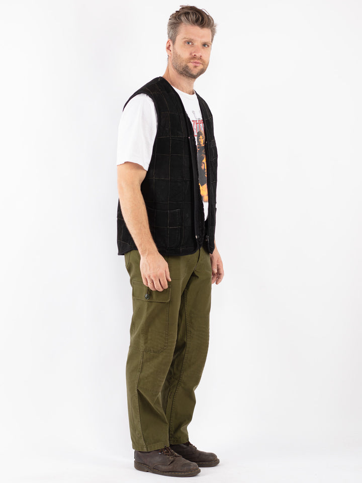 Vintage 70's Men Sheepskin Vest in Black