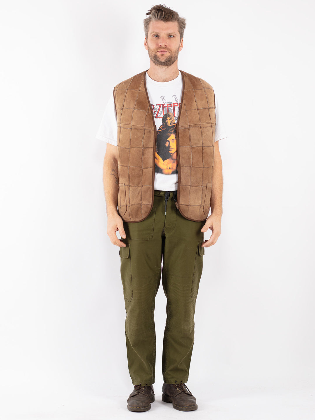 Vintage 70's Men Sheepskin Vest in Beige