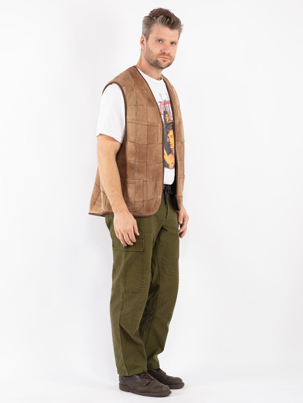 Vintage 70's Men Sheepskin Vest in Beige