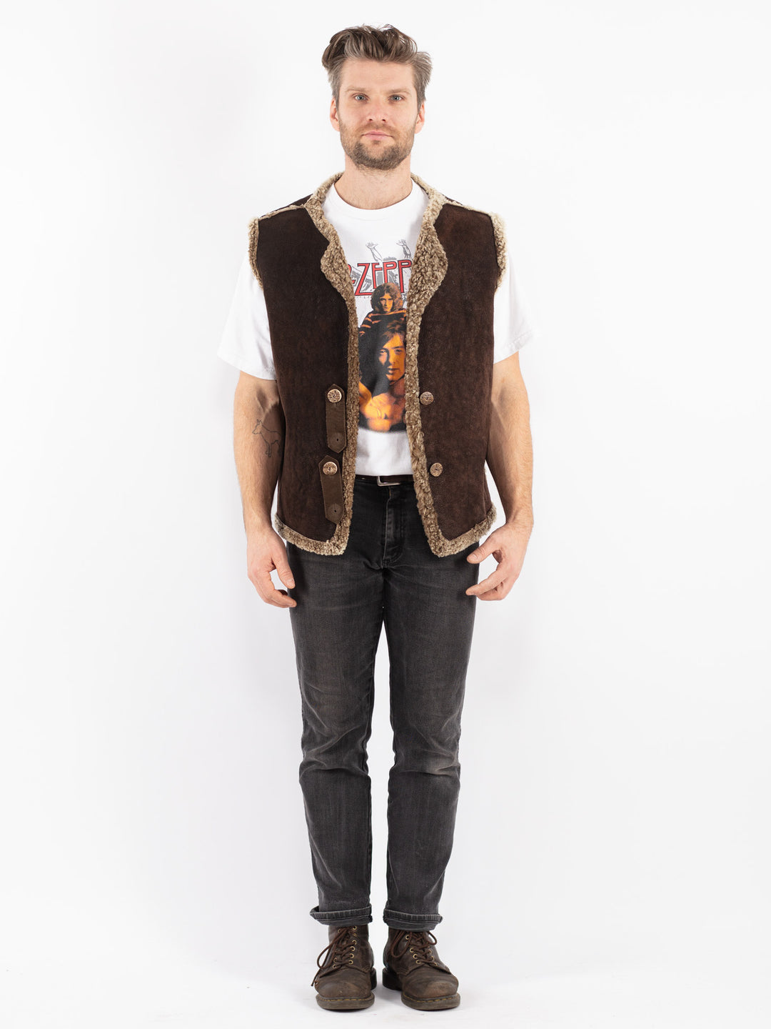 Vintage 70's Men Sheepskin Vest in Brown