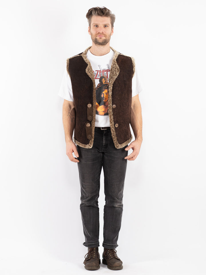 Vintage 70's Men Sheepskin Vest in Brown