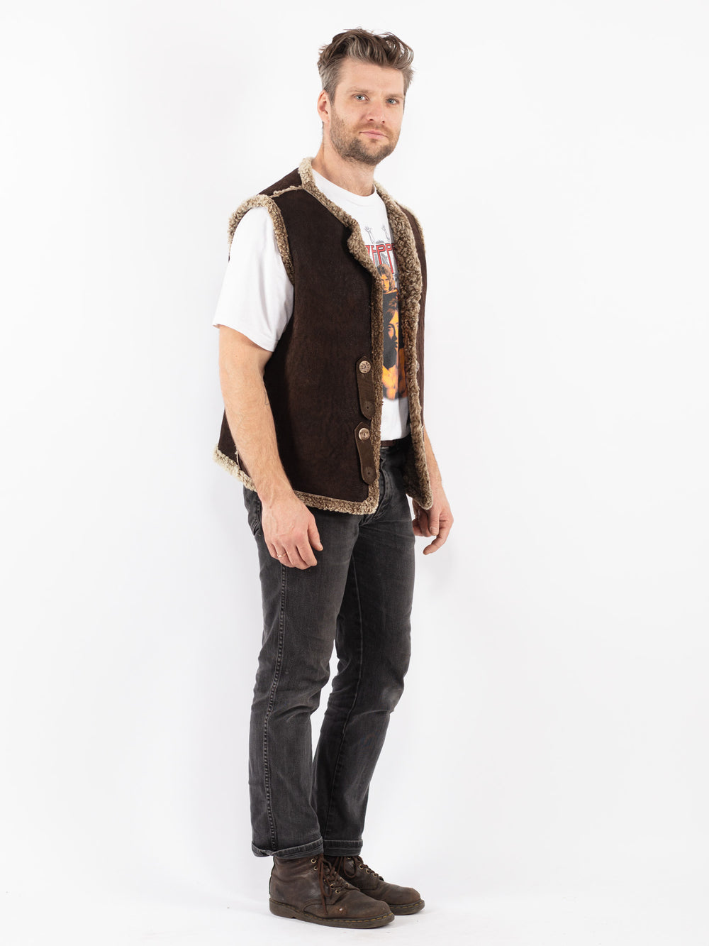 Vintage 70's Men Sheepskin Vest in Brown