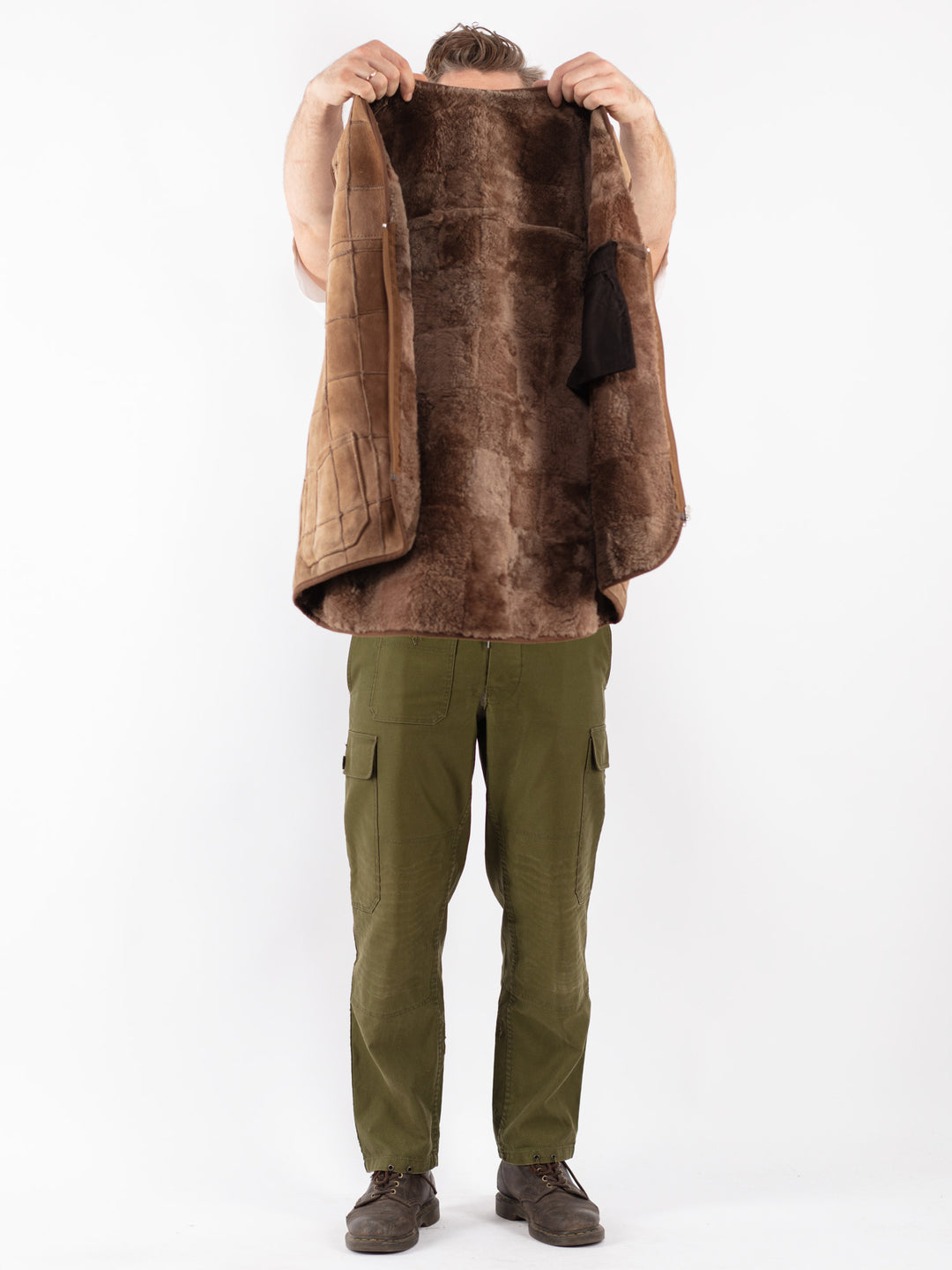 Vintage 70's Men Sheepskin Vest in Beige