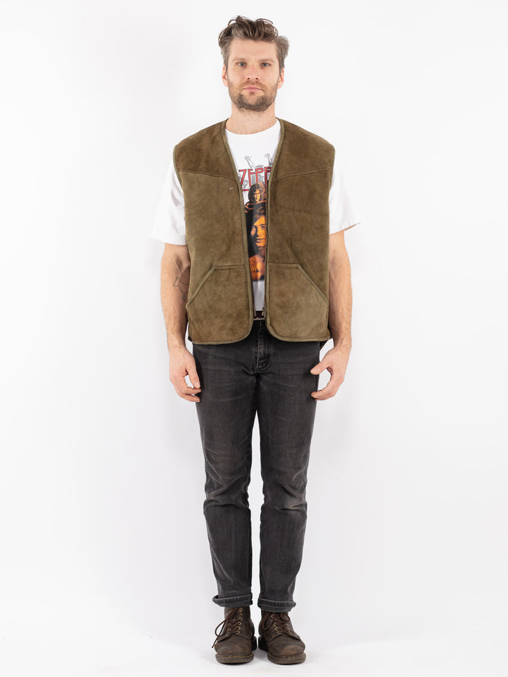 Vintage 70's Men Sheepskin Vest in Green