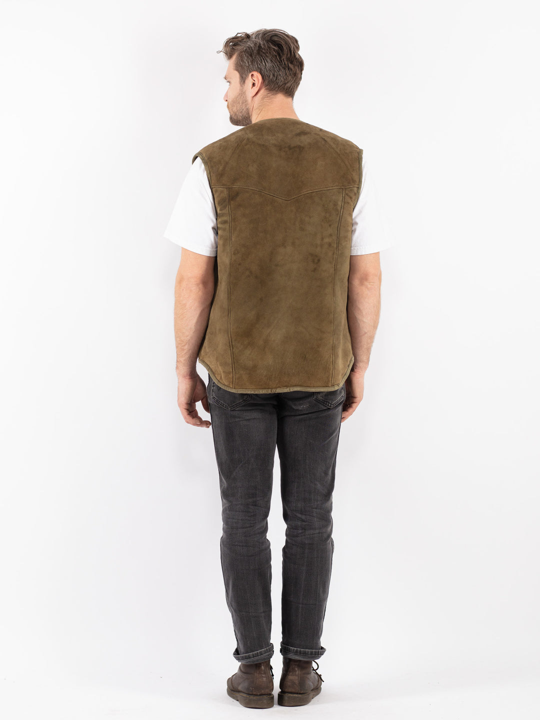 Vintage 70's Men Sheepskin Vest in Green