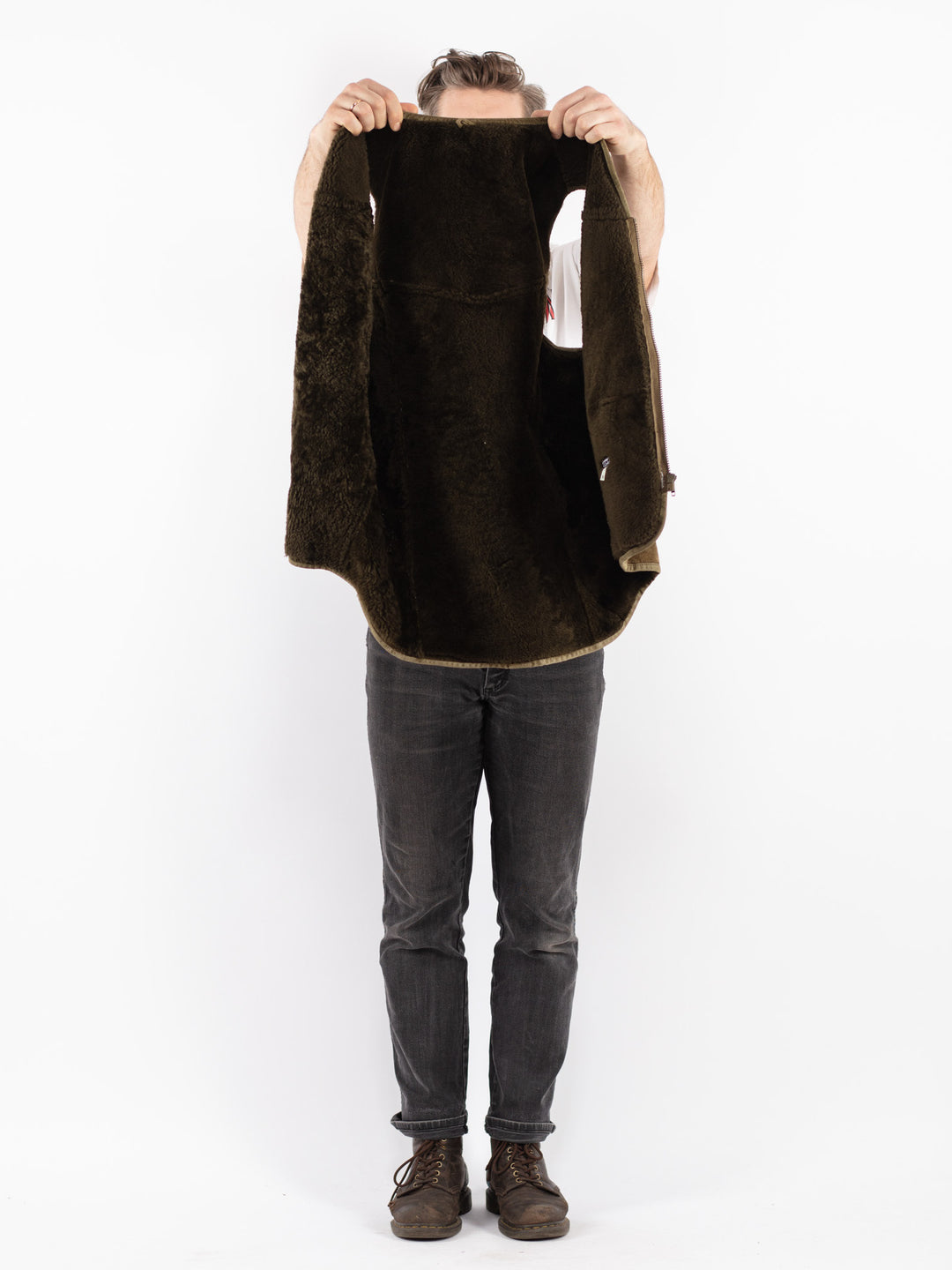 Vintage 70's Men Sheepskin Vest in Green