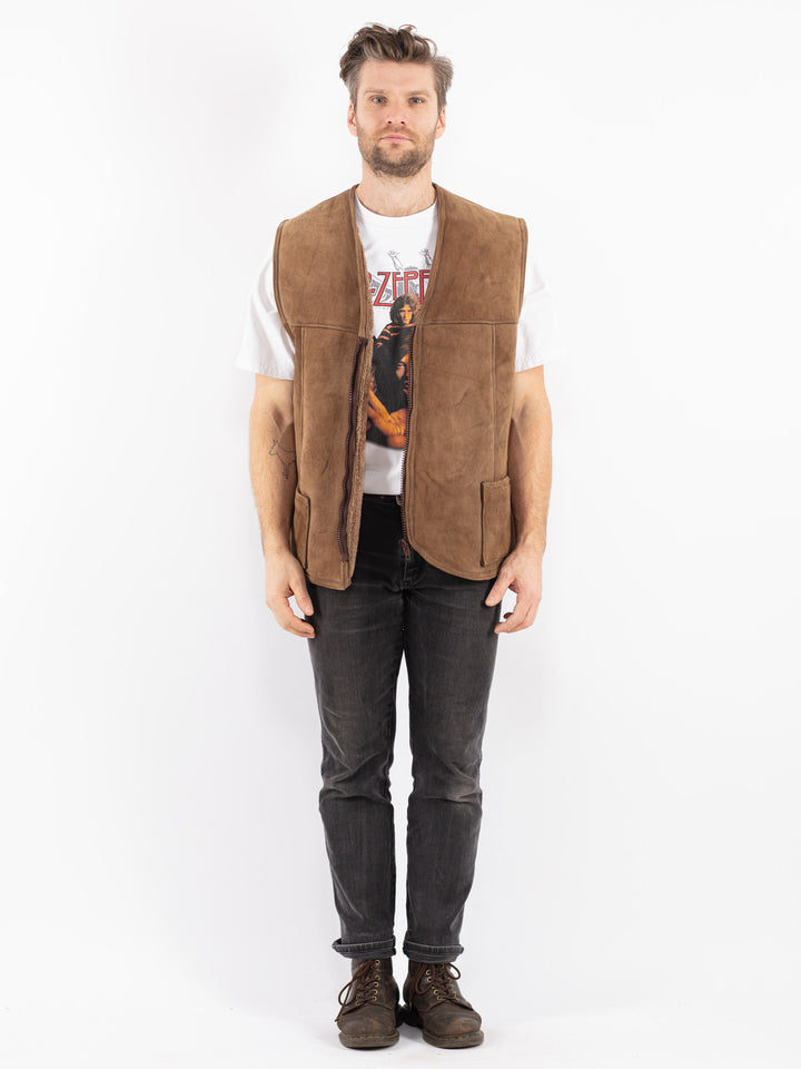 Vintage 70's Men Sheepskin Vest in Beige