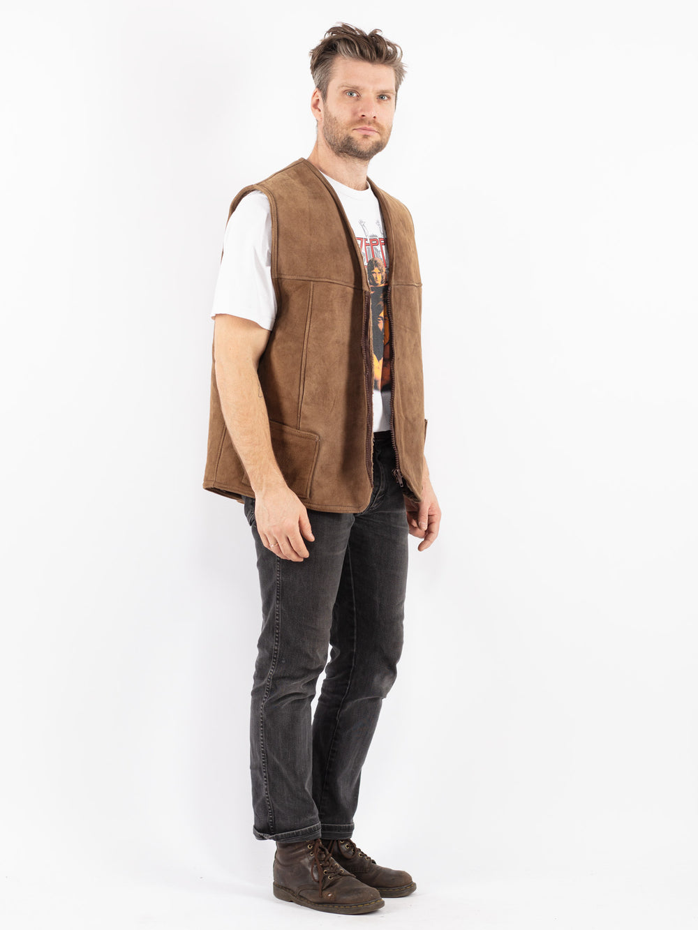Vintage 70's Men Sheepskin Vest in Beige