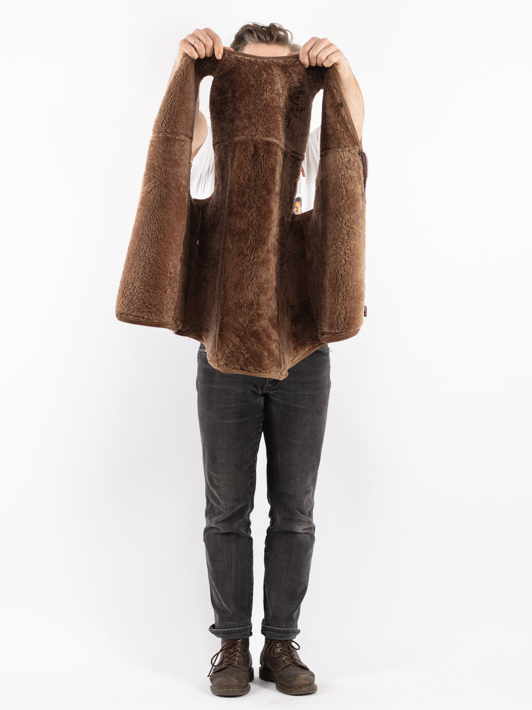 Vintage 70's Men Sheepskin Vest in Beige