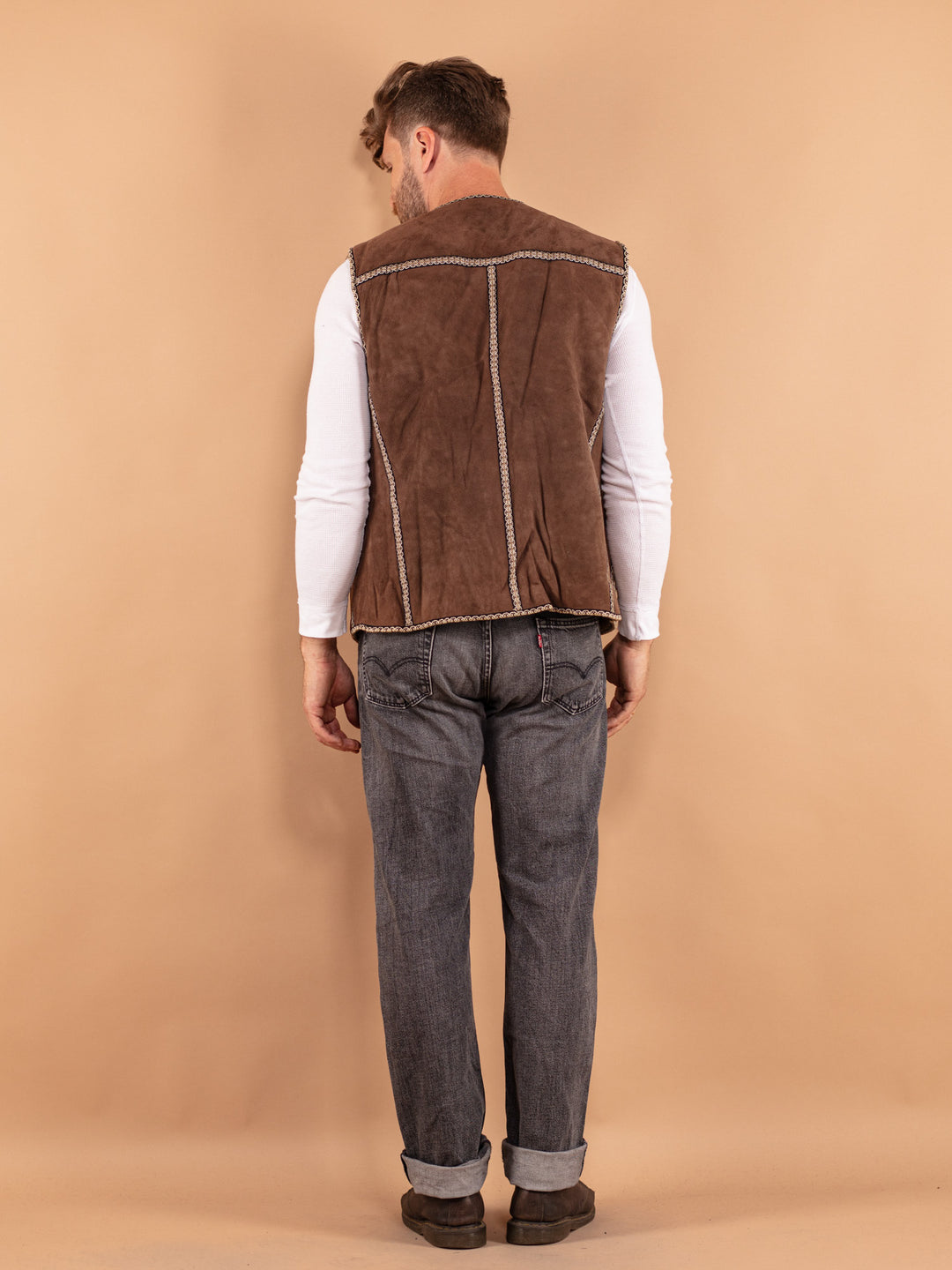 Vintage 70's Men Sheepskin Vest in Brown