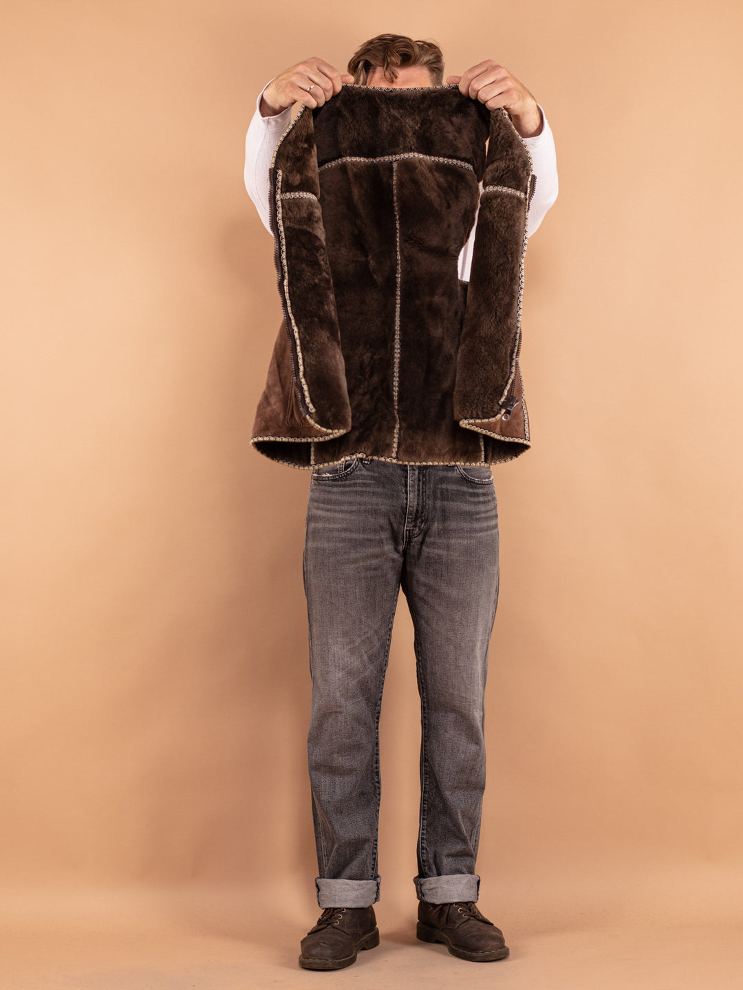 Vintage 70's Men Sheepskin Vest in Brown