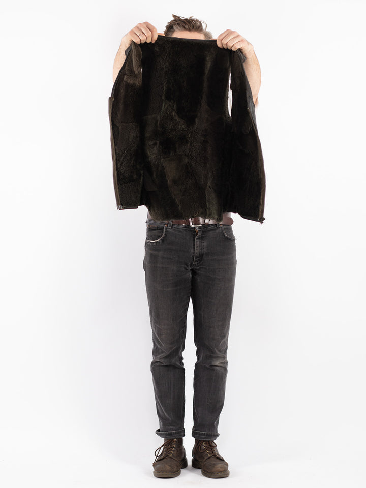 Vintage 70's Women Sheepskin Vest in Black