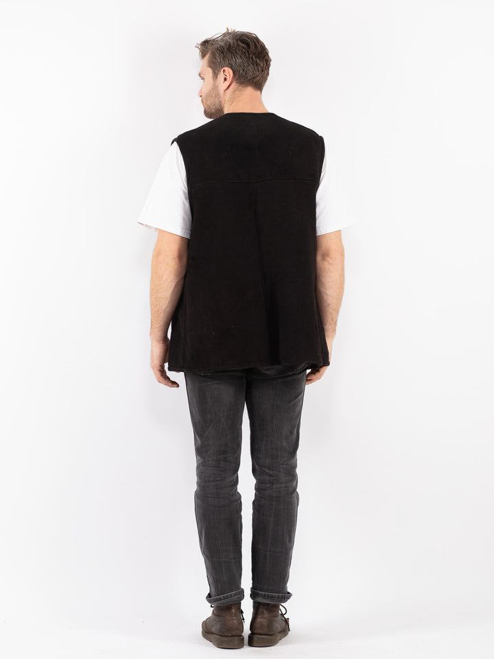 Vintage 70's Men Sheepskin Vest in Black - NorthernGrip