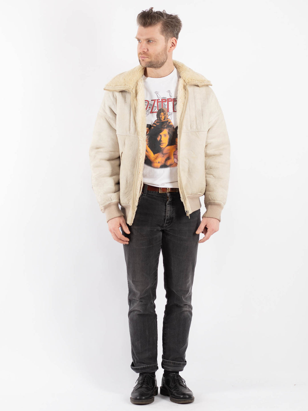 Vintage 70's Men Sheepskin Jacket in BeigeZ482