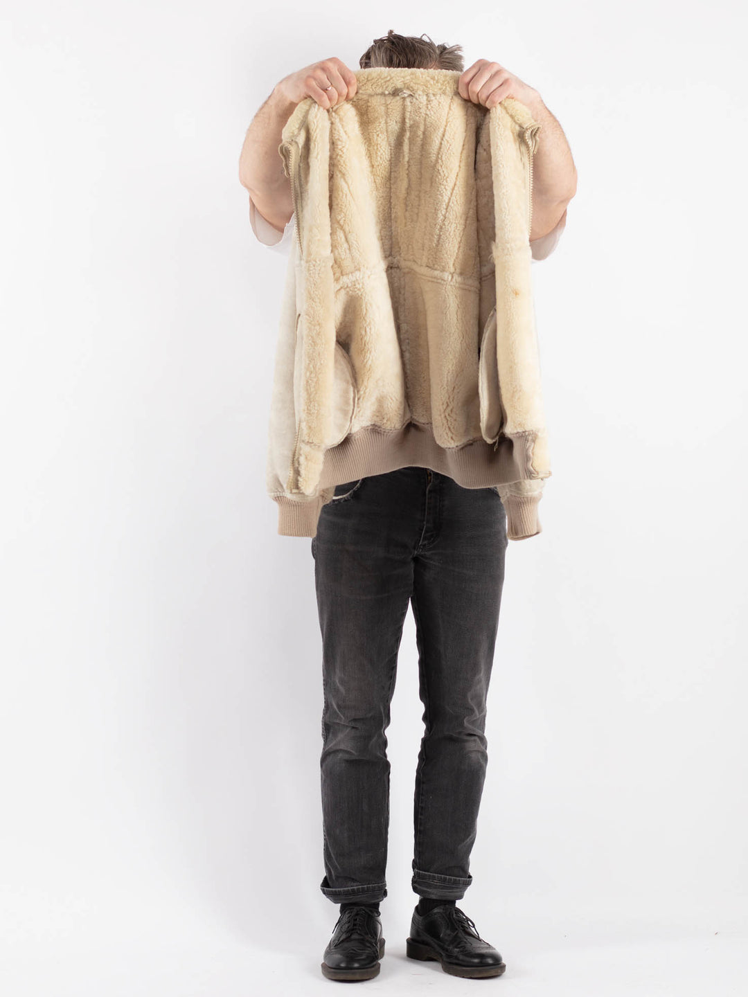 Vintage 70's Men Sheepskin Jacket in BeigeZ482