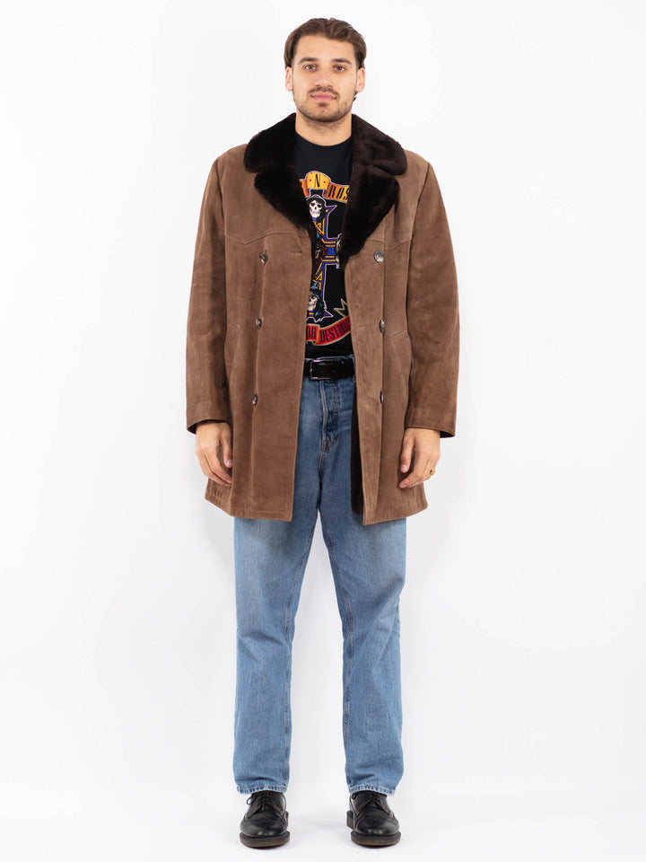 Vintage 70's Men Suede Sherpa Coat in Brown