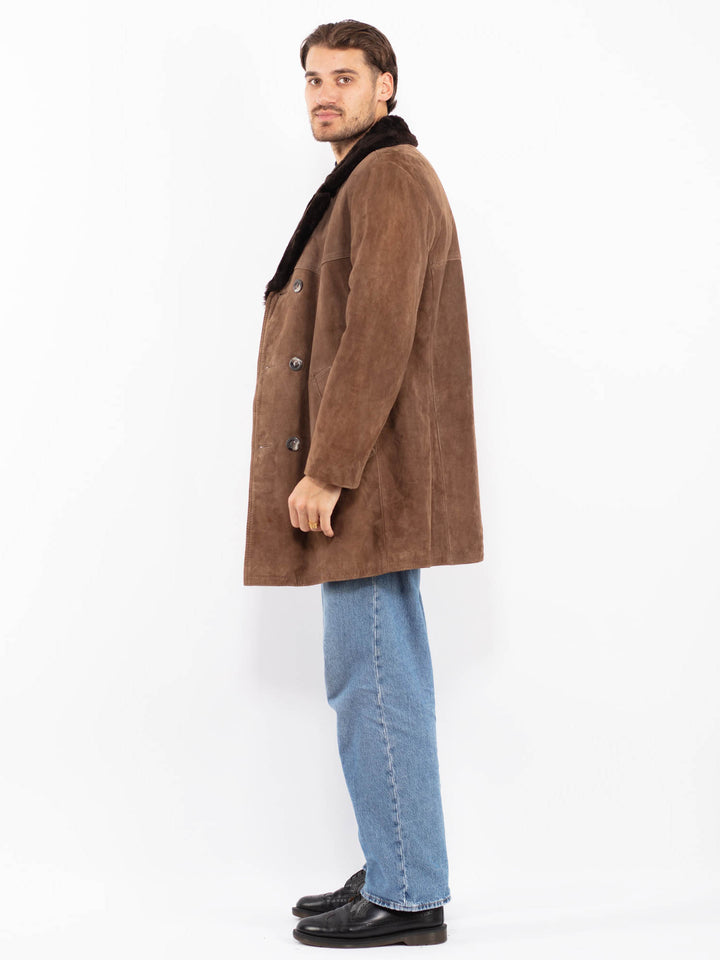 Vintage 70's Men Suede Sherpa Coat in Brown