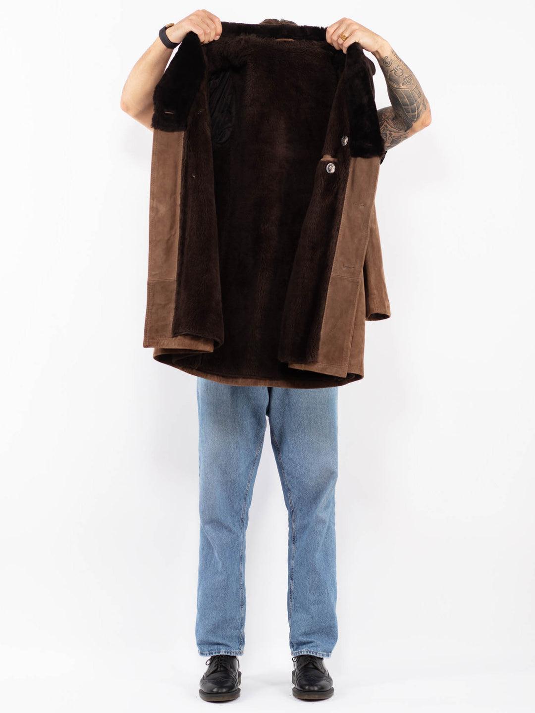 Vintage 70's Men Suede Sherpa Coat in Brown