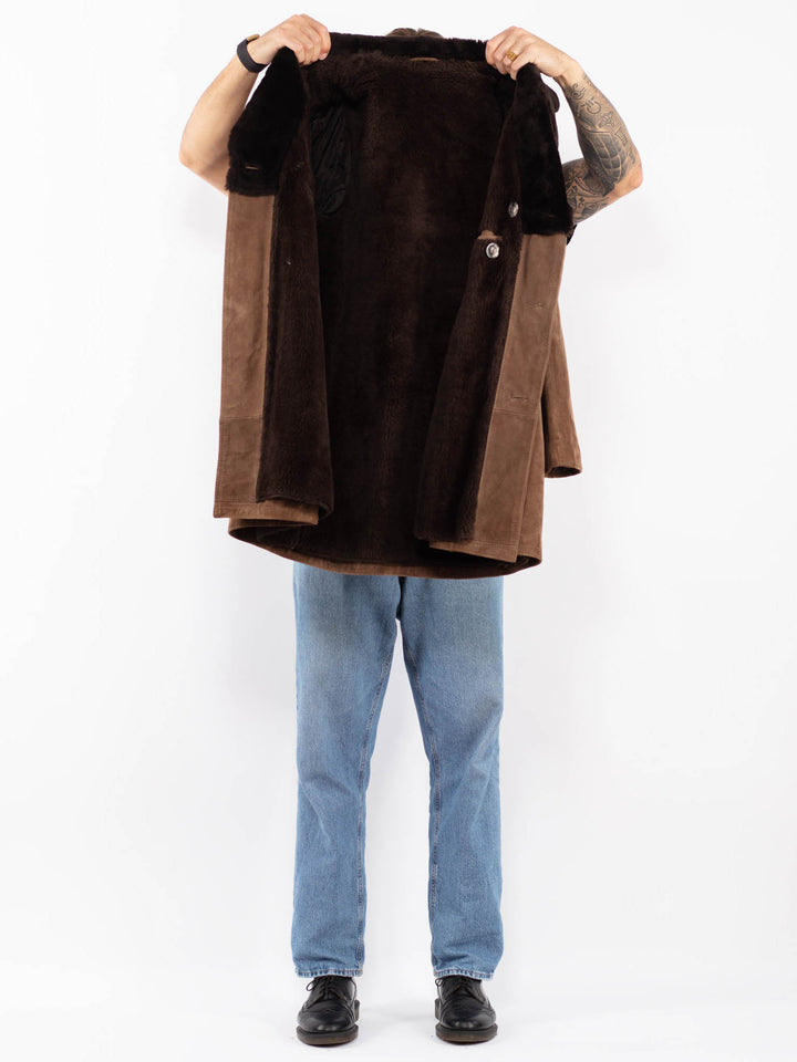 Vintage 70's Men Suede Sherpa Coat in Brown
