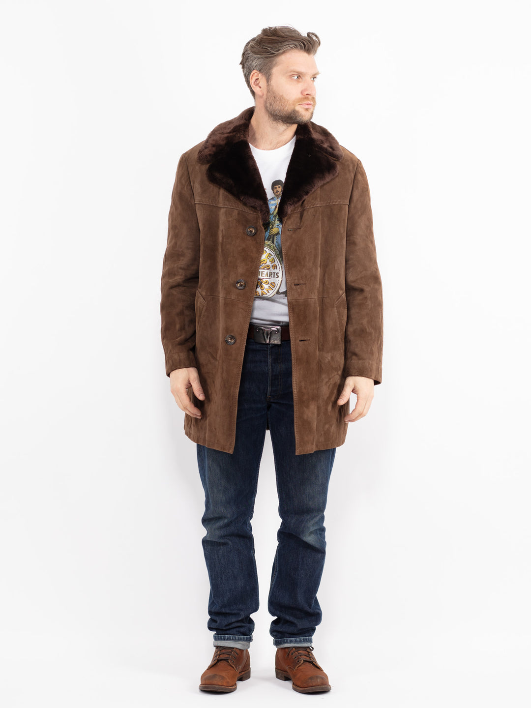 Vintage 70's Men Suede Sherpa Coat in BrownZ2642